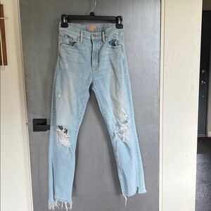 Mother Insider Crop Step Fray Jeans Free Hugs Sz 32 Raw Hem Mid Rise Denim EUC